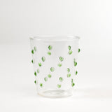 three-dimensional drinking glasses with green colored raised dots