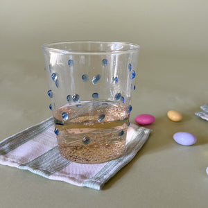 three-dimensional drinking glasses with blue colored raised dots 