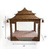 Rattan pagoda dog bed, 38" H x 30" L x 22" W