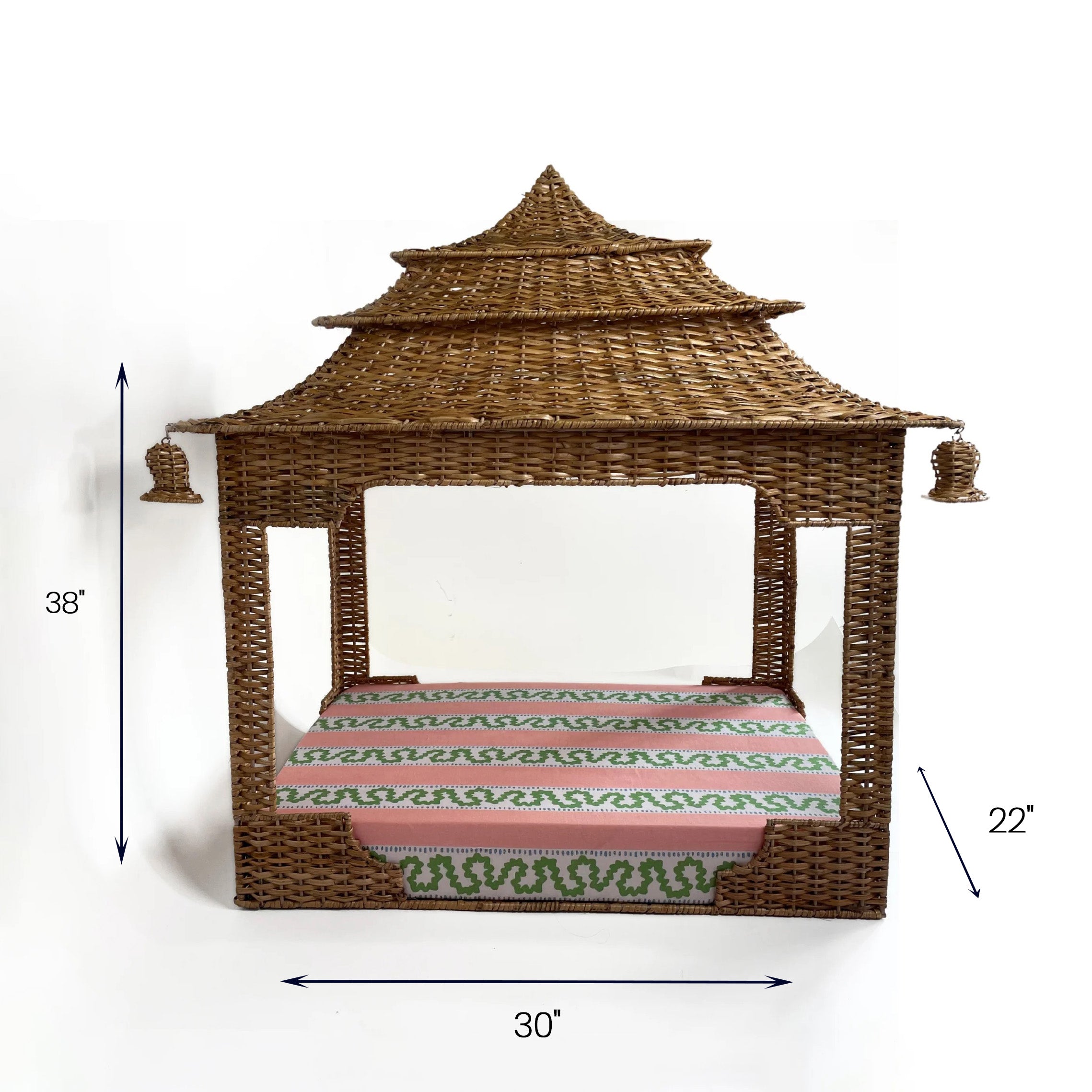 Rattan pagoda dog bed, 38" H x 30" L x 22" W