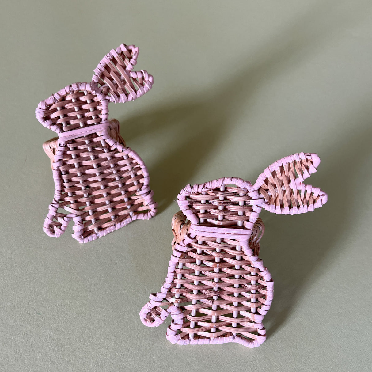 rattan bunny napkin rings with pink outlines