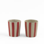 2 Red Hand-Painted Striped Ceramic Cup in a white background