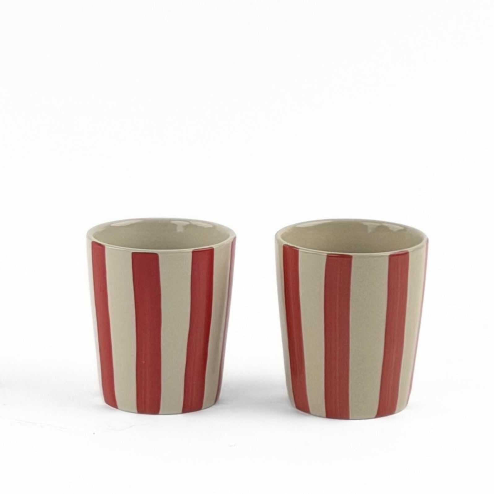2 Red Hand-Painted Striped Ceramic Cup in a white background