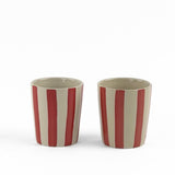 2 Red Hand-Painted Striped Ceramic Cup in a white background