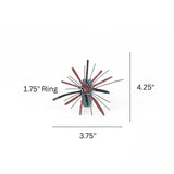 Red Starburst patriotic napkin ring measuring 3.75 inches wide and 4.25 inches high with 1.75 inch ring.