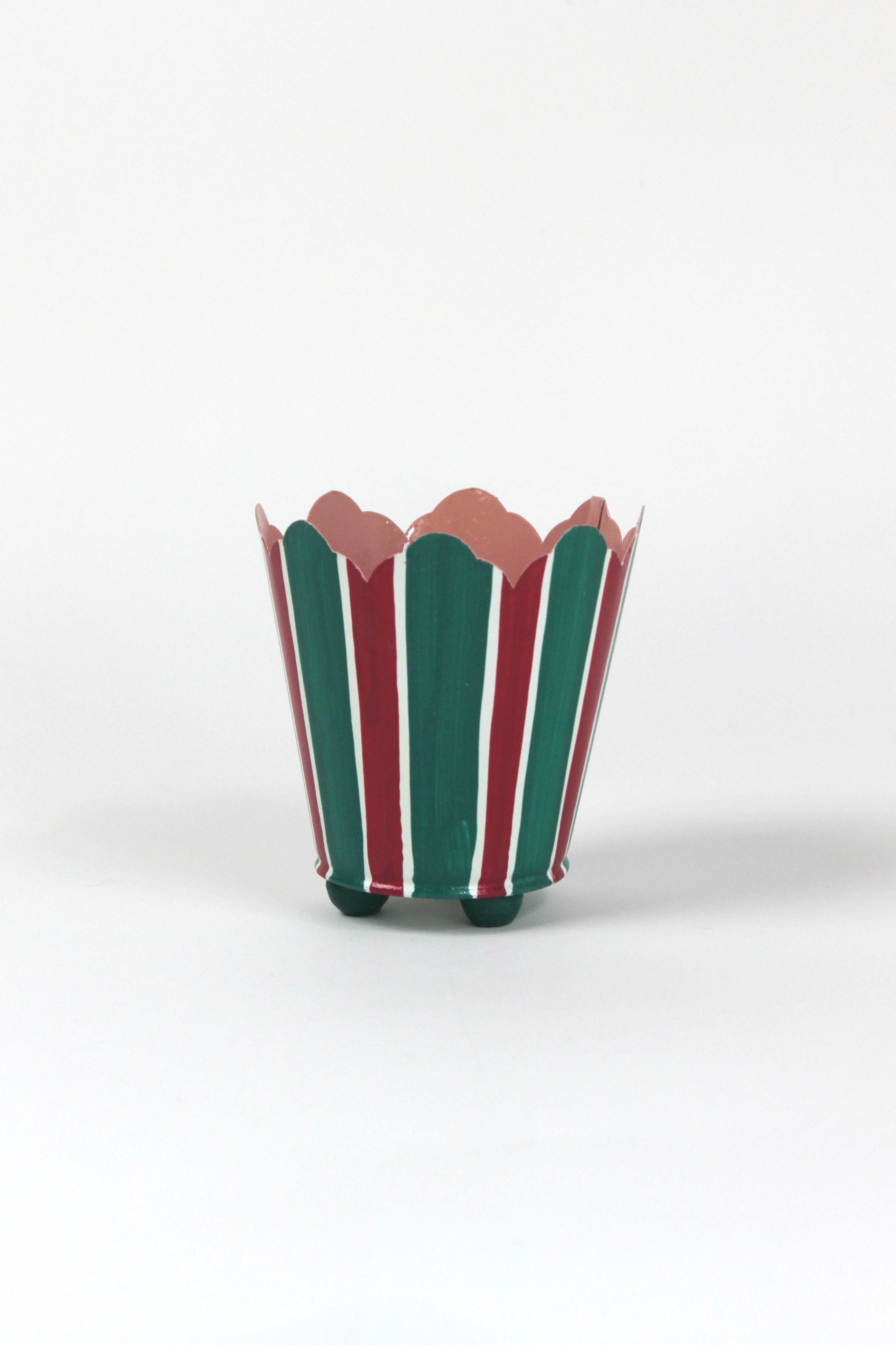 green and red striped cachepots from madcap cottage