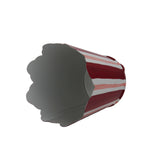 Tole cachepot with red and pink hand-painted stripes and scalloped edge, shown on its side to display interior.