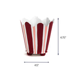 Red and pink striped metal cachepot planter, 4.75 inch and 4.5 inch tall decorative planter