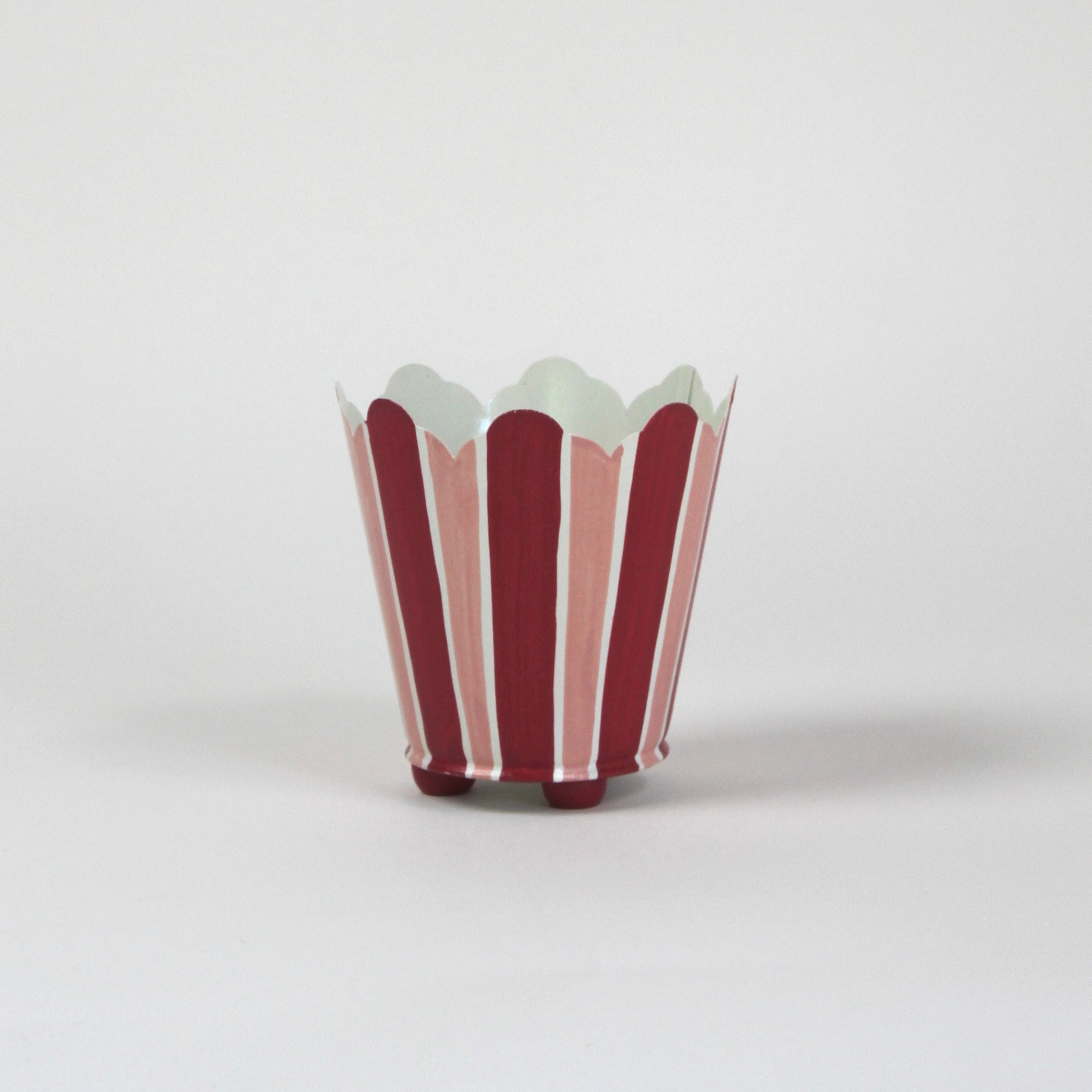 red and pink striped cachepots from madcap cottage