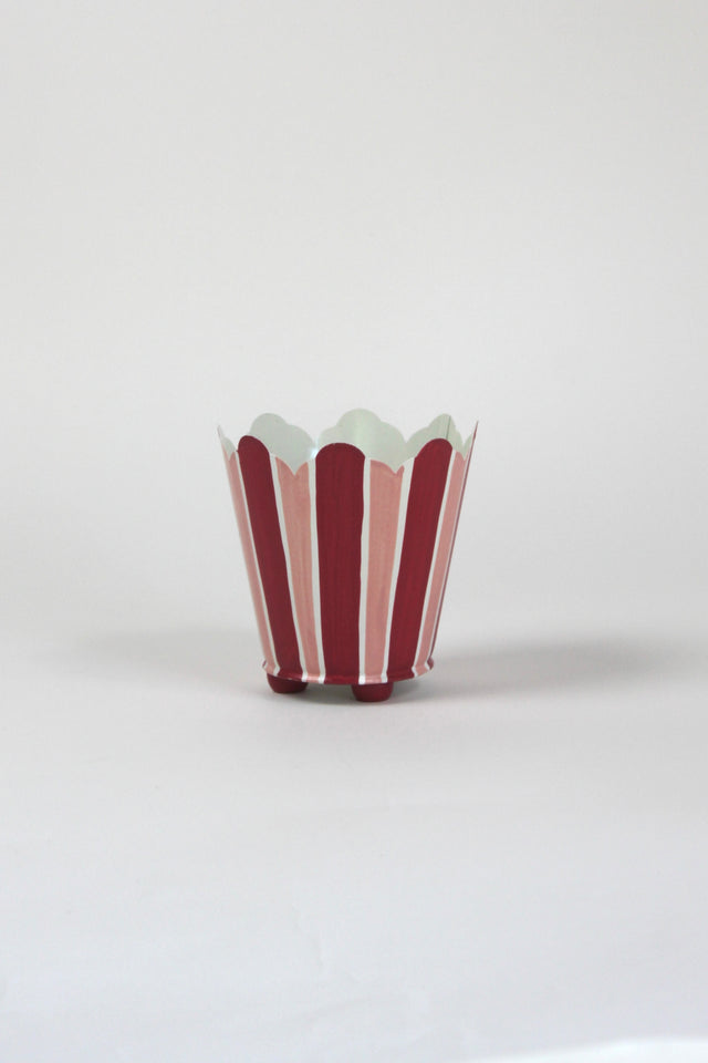 red and pink striped cachepots from madcap cottage
