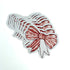 Red and white striped bow paper place card on a white background