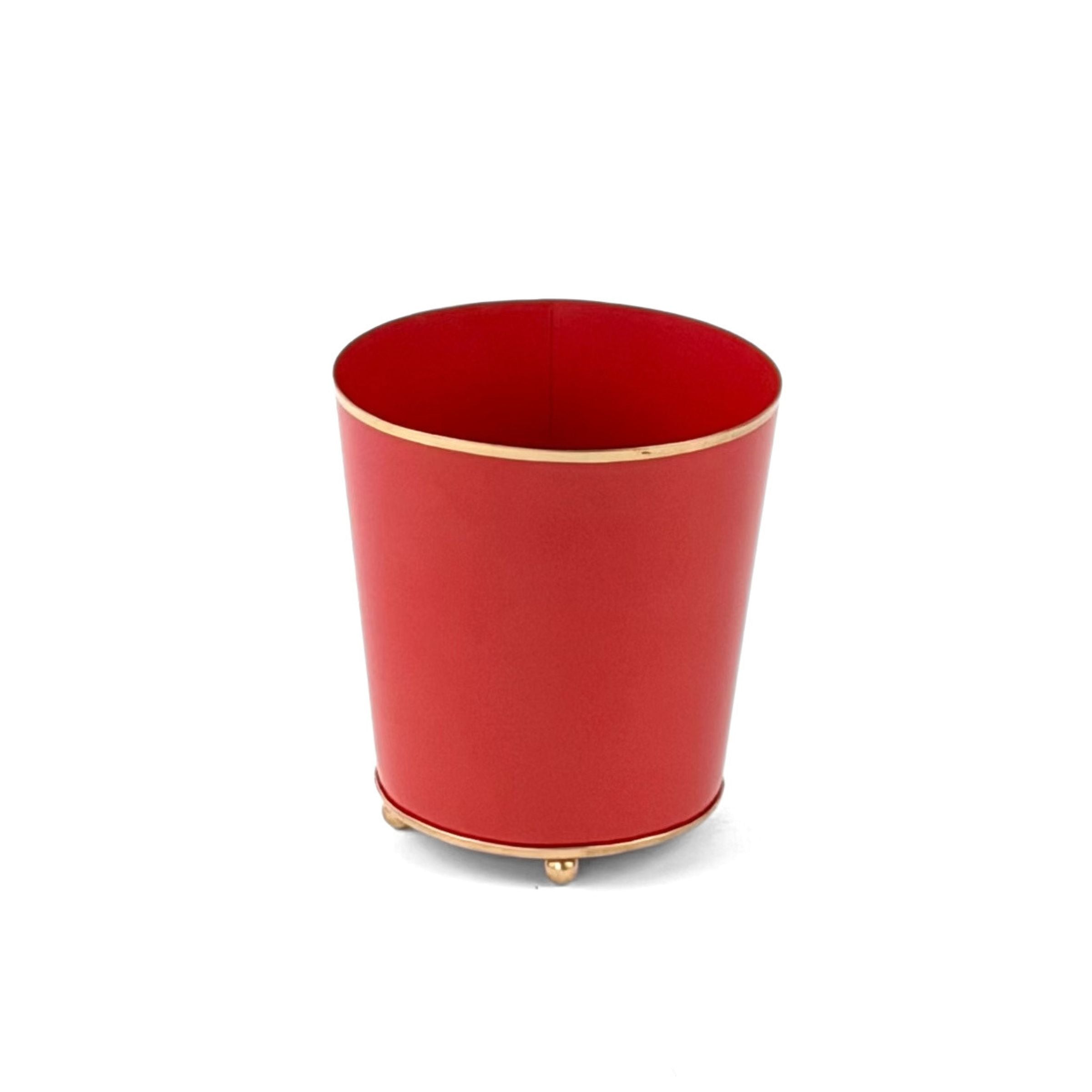Red gold small tole metal cachepot on a white background 