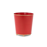 Red gold large tole metal cachepot with gold base and trim on a white background