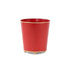 Red gold large tole metal cachepot with gold base and trim on a white background