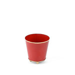 Red gold small tole metal cachepot on a white background