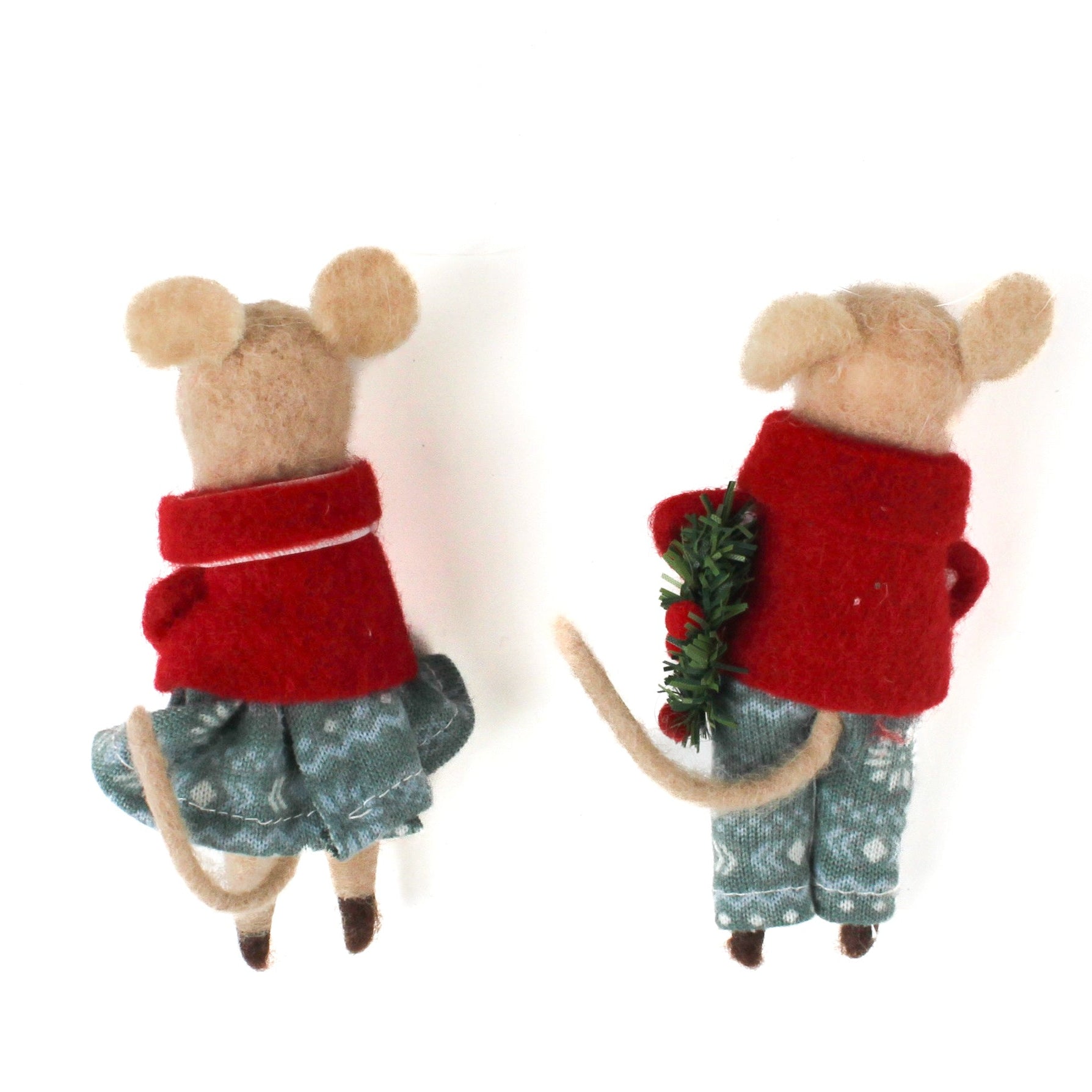 back of the two Mice in pajamas Christmas Ornaments in white background