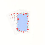 Blue menu card set with floral border design on a white background