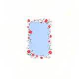 Blue menu card with floral border design on a white background