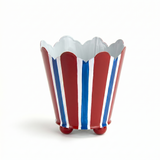 A scalloped top, red white and blue striped cachepot 