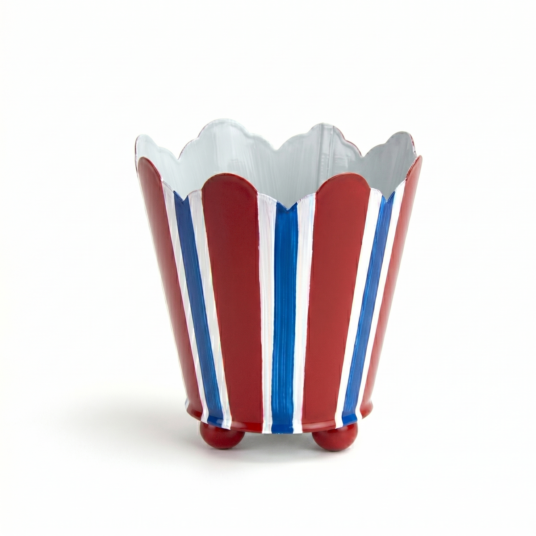A scalloped top, red white and blue striped cachepot 