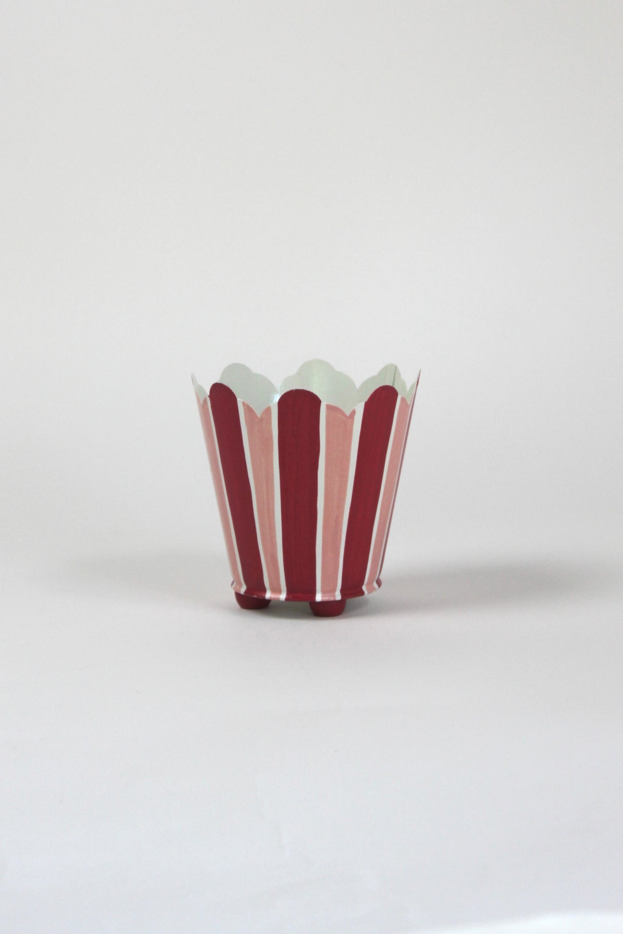 red and pink striped cachepots from madcap cottage