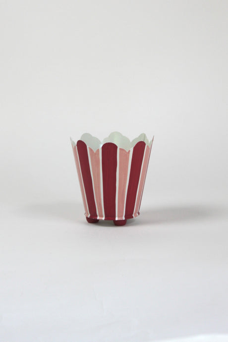 red and pink striped cachepots from madcap cottage