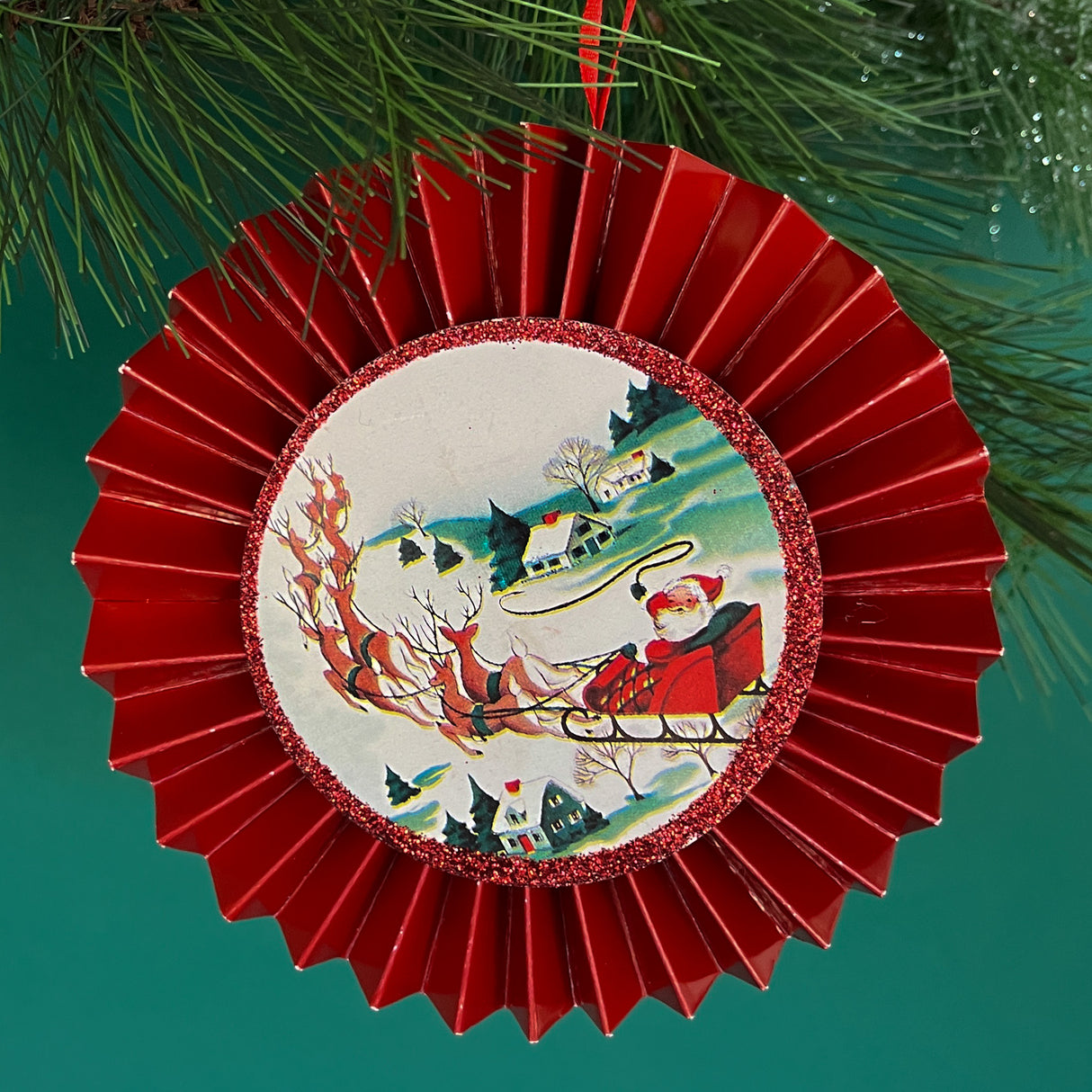 Retro Ruffled Reindeer, Santa and Snowman Christmas Ornaments, Set of 3