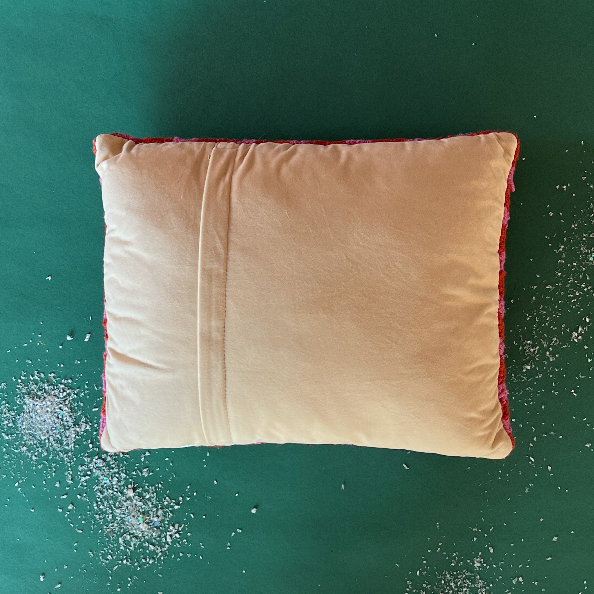 back of To Santa Letter Hooked-Wool christmas Throw Pillow