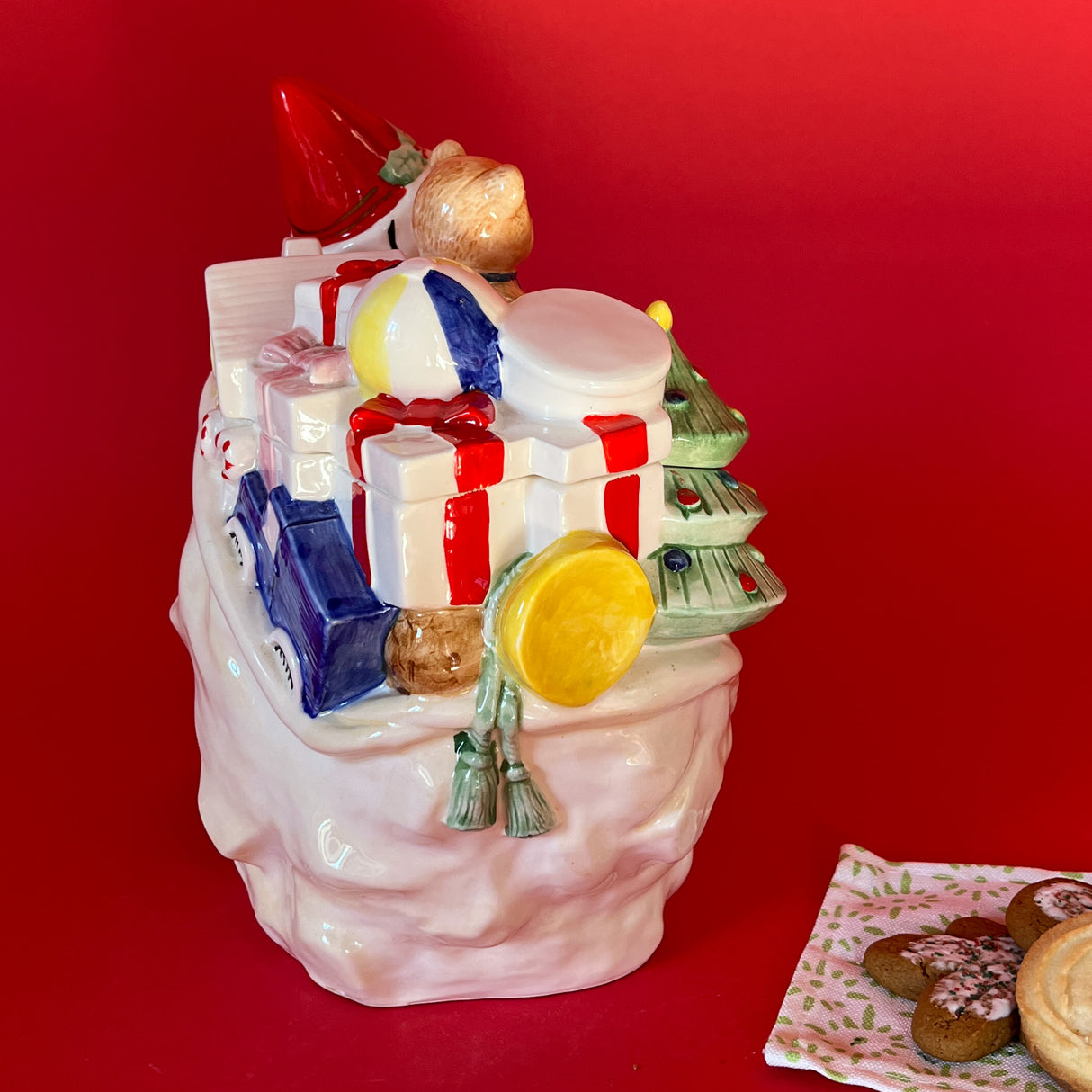 Vintage Ceramic Santa with Gifts Cookie Jar