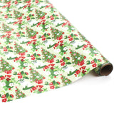 Roll of Pug gift wrapping paper showing festive pattern.