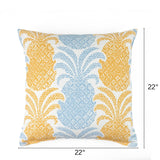 Round Hill Performance/ Outdoor Pillow, 22" Square - Blue and Yellow