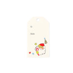 Two cream-colored gift tags with hanging holes, one printed with a cute cartoon Santa Claus and the other blank, shown on a white background.