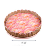 Scalloped pink wicker dog bed, 26 1/2" diameter round