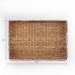 Scalloped Hand Painted Pink Rattan Tray dimension 15" by 23"