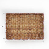 Scalloped Hand Painted Pink Rattan Tray dimension 15" by 23"