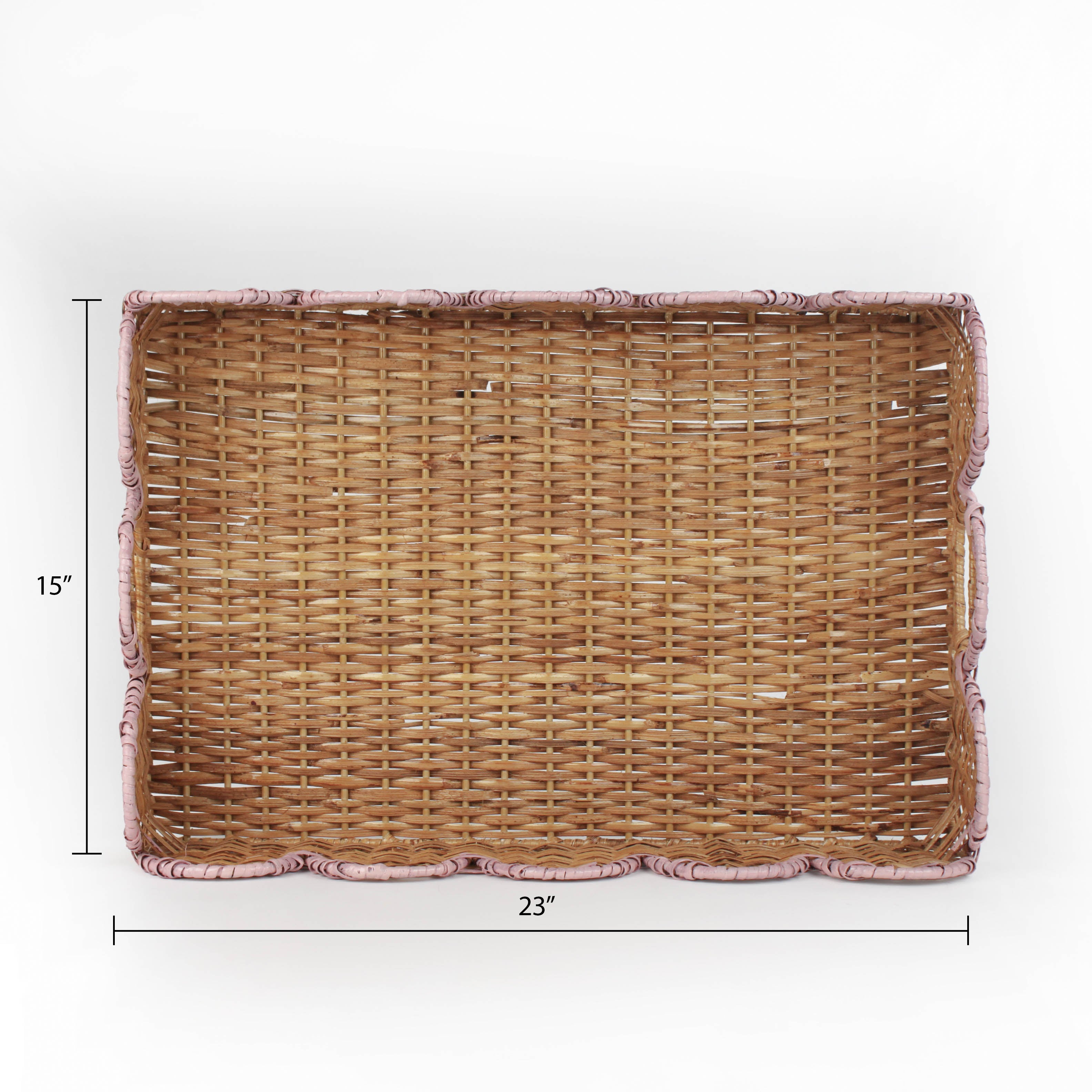 Scalloped Hand Painted Pink Rattan Tray dimension 15" by 23"