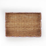 Scalloped Hand Painted Pink Rattan Tray top view