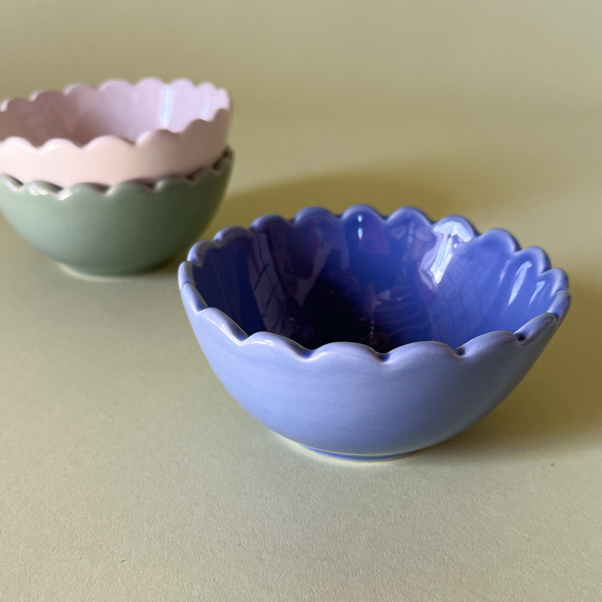 blue scalloped ceramic bowl