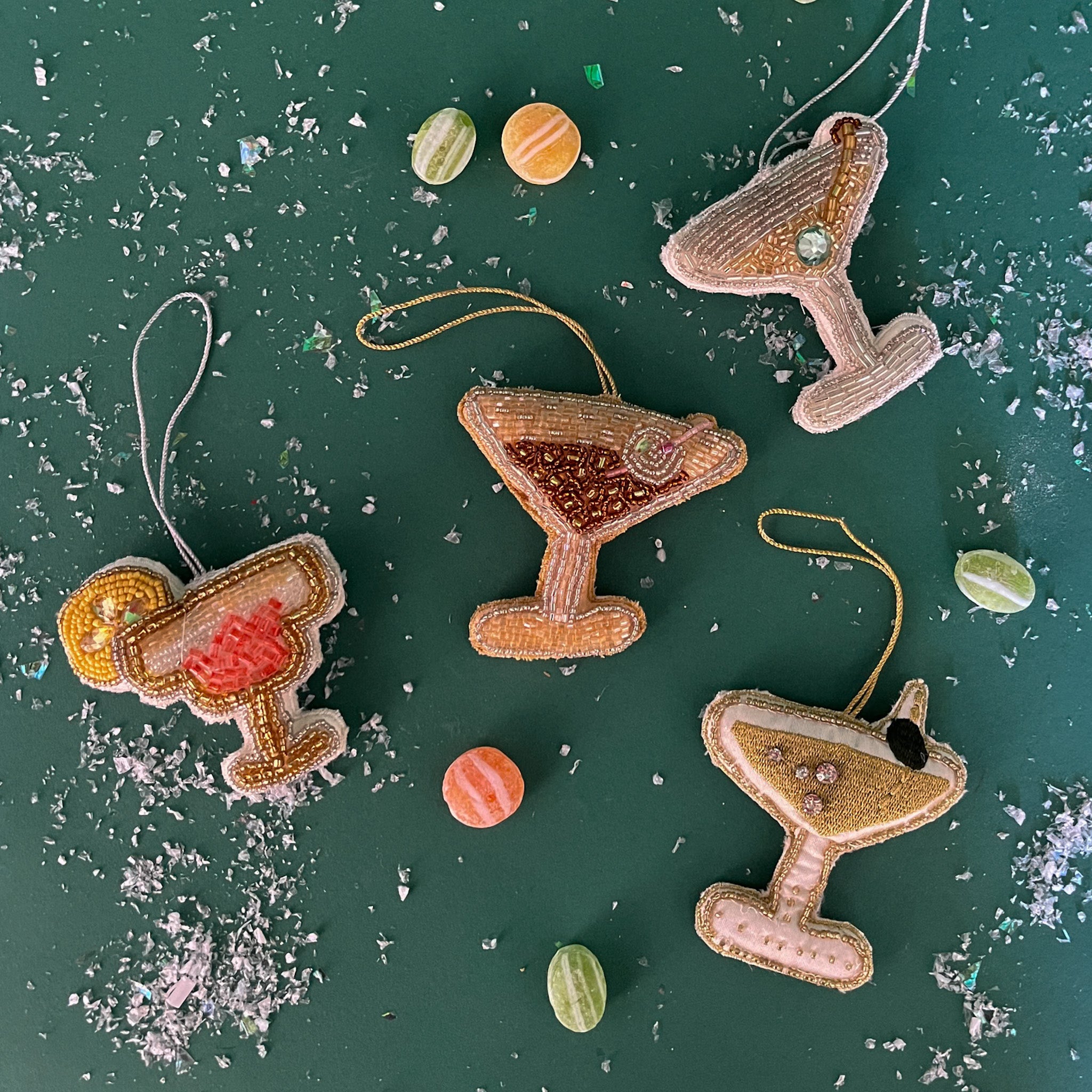 set of 4 beaded cocktail christmas ornaments