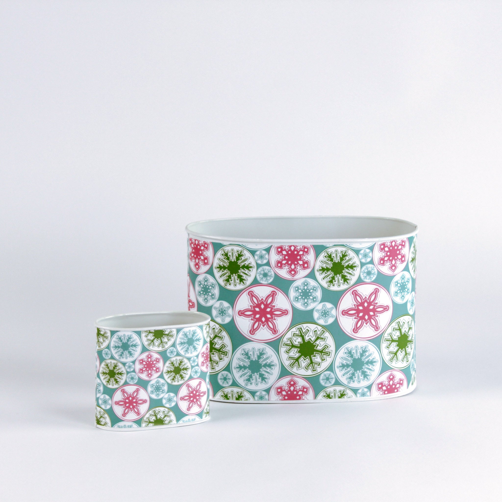 Snowflake Wonderland Christmas caddy large and small on a white background