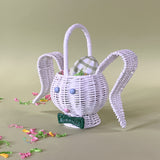 white rattan bunny easter basket with egg in it side view