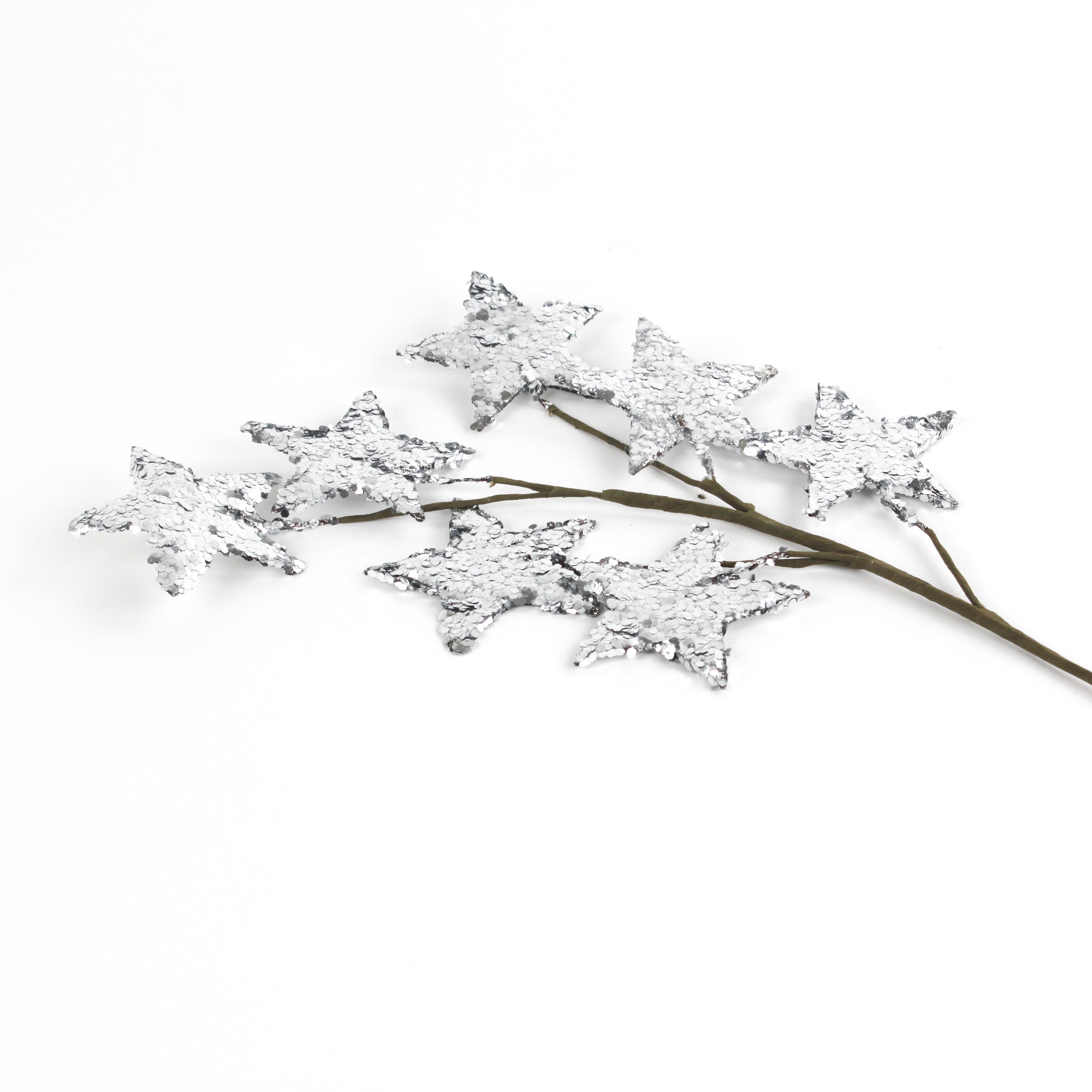 Decorative branch with star-shaped leaves on a white background