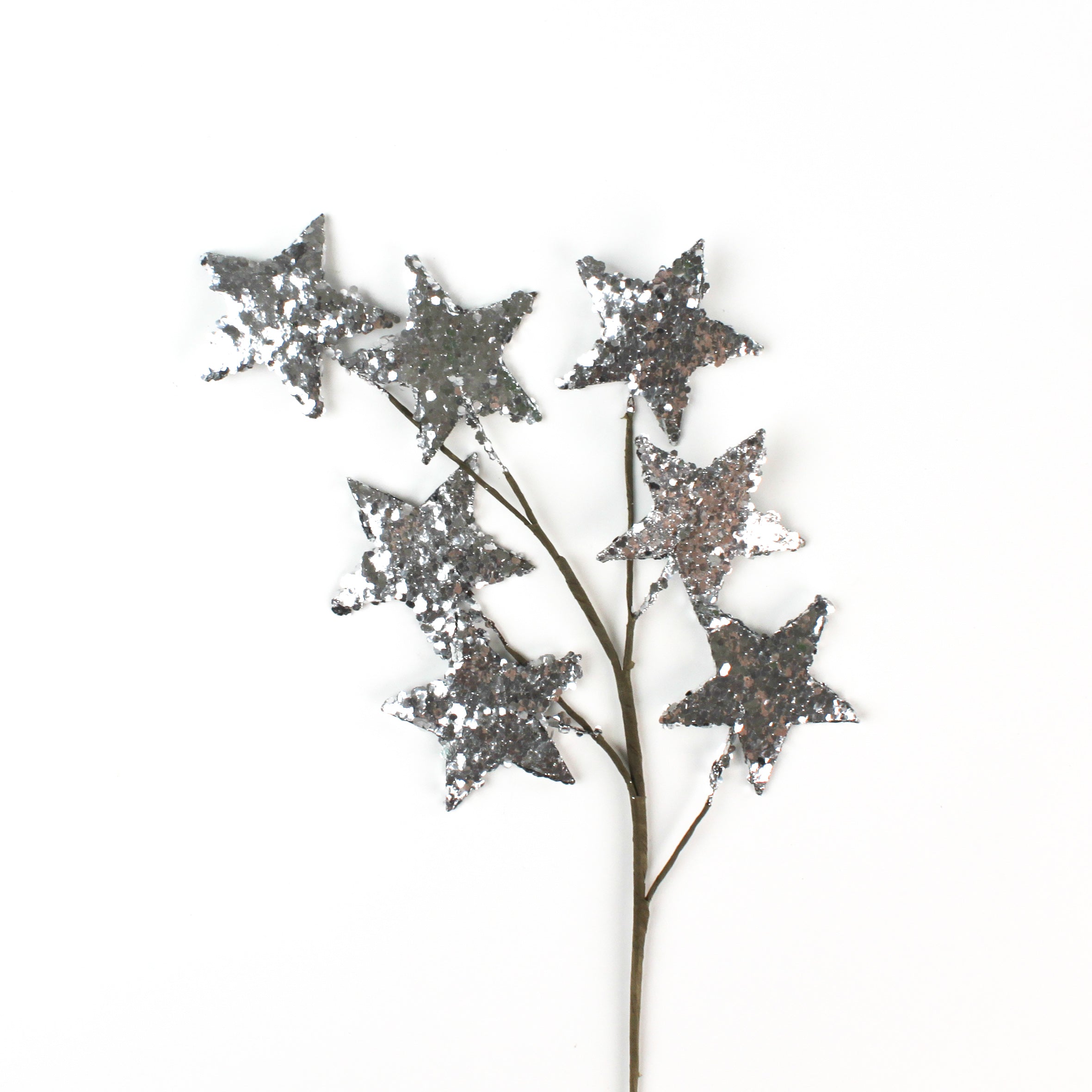Decorative branch with star-shaped leaves on a white background