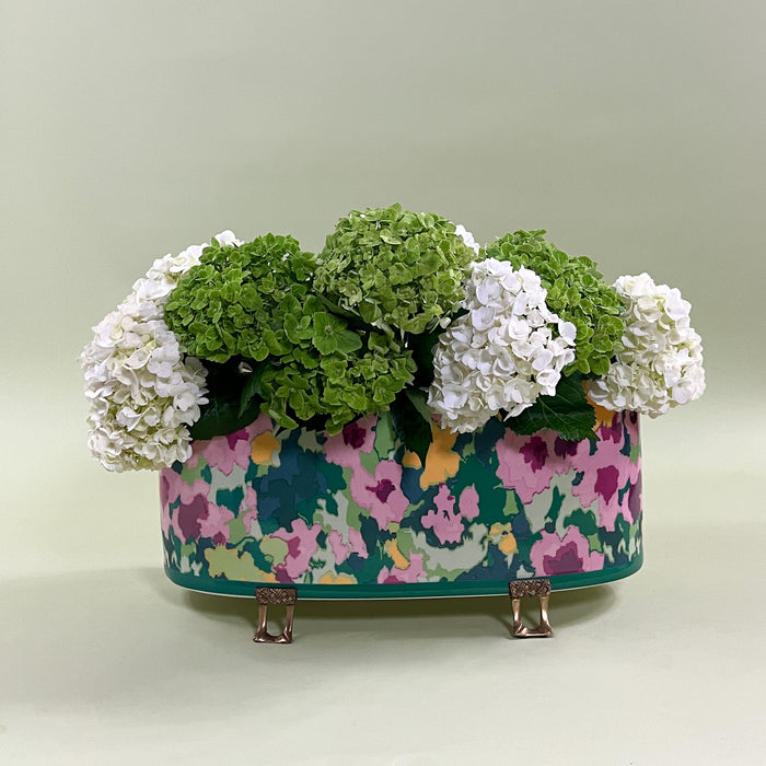 Sissinghurst Porcelain Planter With Brass Feet with flowers 