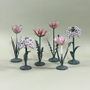 Hand-Painted Metal Flower Candle Holders