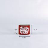 madcap Cottage caddy dimensions with red abstract patterns on a white background dimensions
