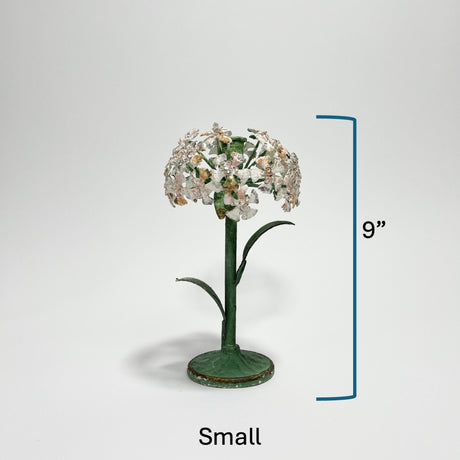 Small hydrangea hand-painted tole metal flower candle holder with dimensions
