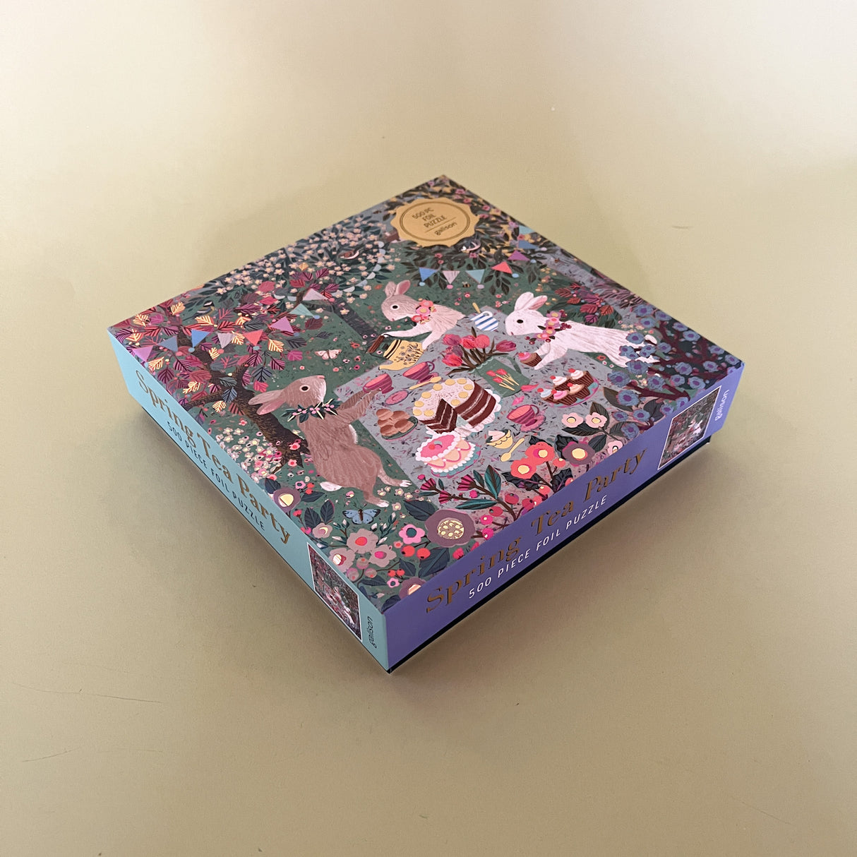 spring tea party jigsaw puzzle box side view