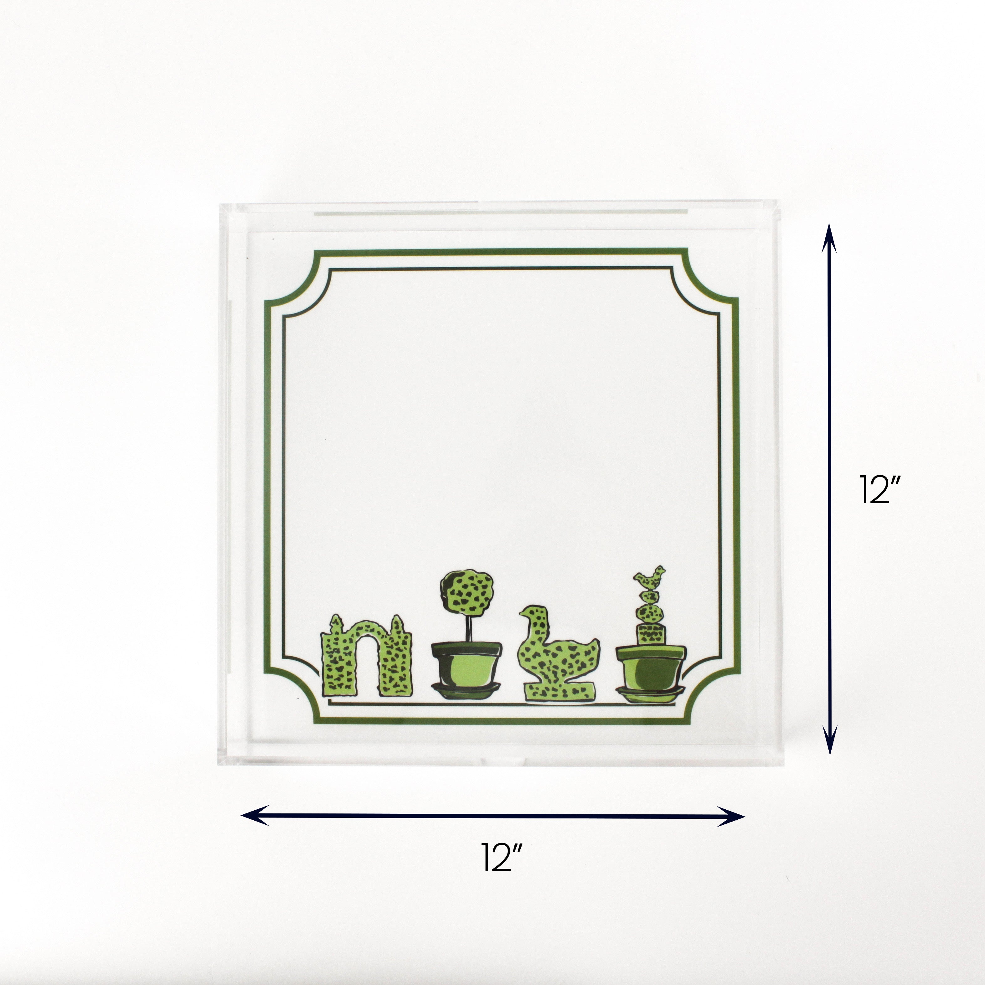 Square Garden Follies Green Acrylic Tray (Large) with dimension of 12" x 12".