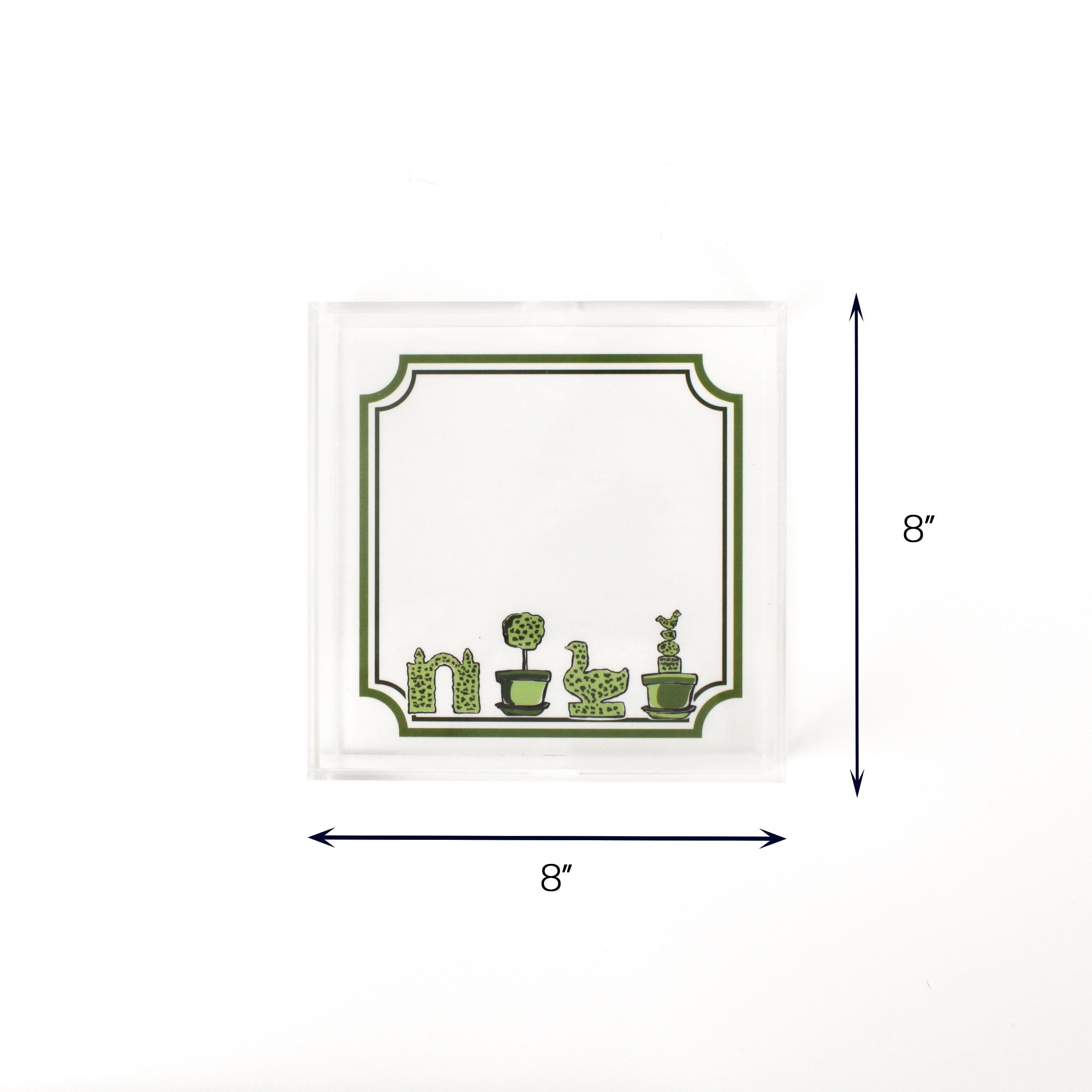 Square Garden Follies Green Acrylic Tray Medium with dimension of 8" H x 8" W.